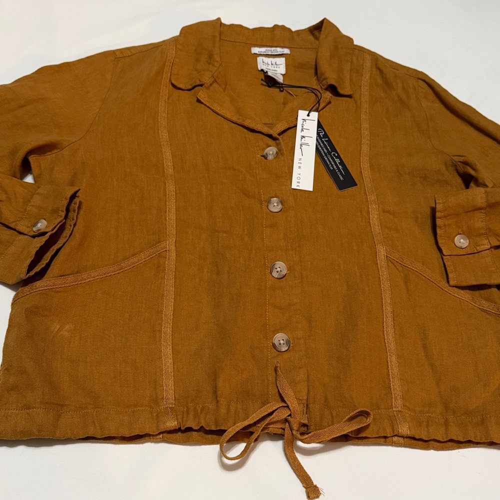 Nicole Miller 100% Linen Cropped Button Up Jacket M NWT